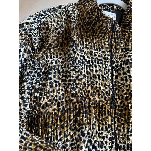 Vintage 80s Animal Print Womens Zipper Jacket/Bomber Micro Pleated Sz L/XL - Picture 9 of 10